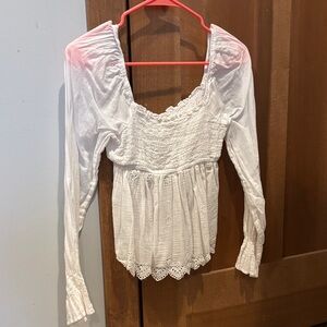 American Eagle Outfitters White Smocked Blouse